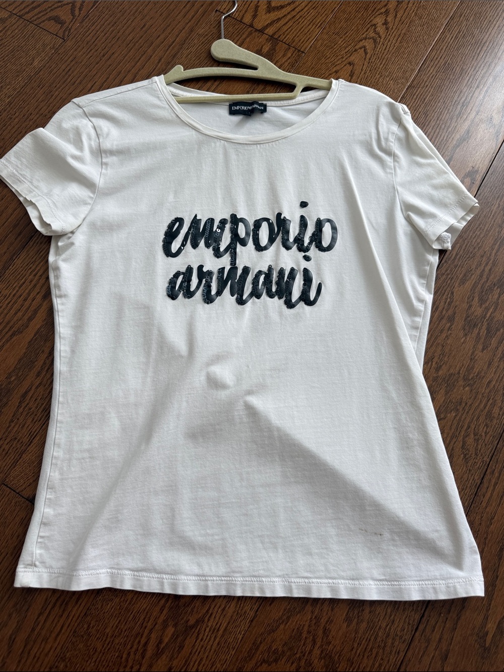 Emporio Armani White Short-Sleeve Logo Tee with Black Script
